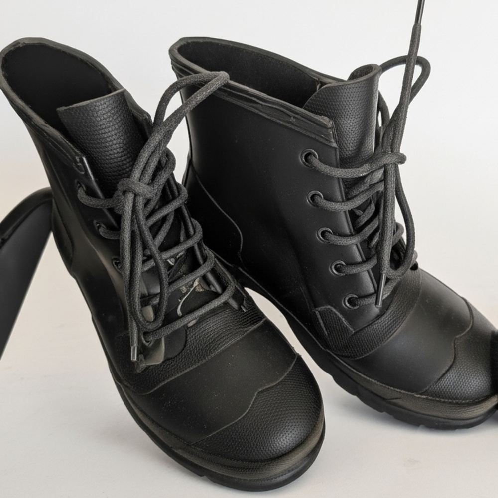 Hunter Womens Black Lace-Up Rain Boots